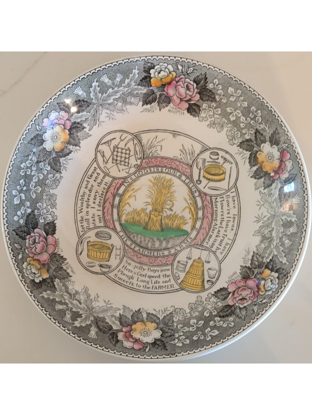 Adams Ironstone The Farmer's Arms 8" Decorative Plate England Floral Rim
